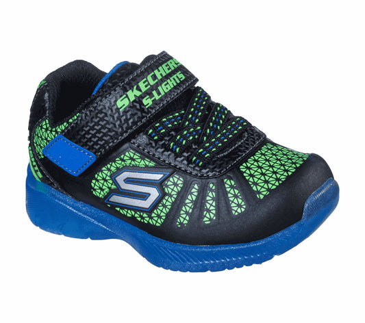 Skechers Kids S Lights Illumi-Brights Tuff Track Black & Blue Boys Trainers 401520
