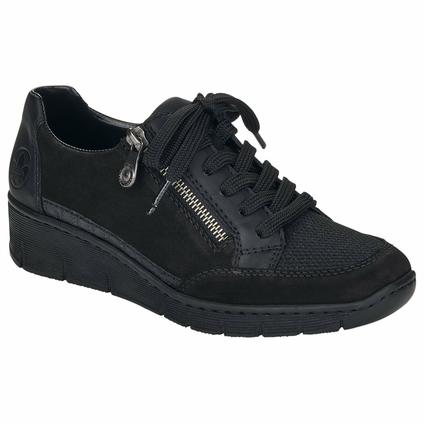 Rieker Ladies Black Lace Up Wedge Casual Trainers 53716-00