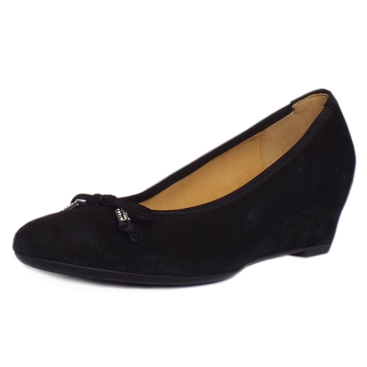 Gabor Ladies Alvin Black Suede Low Wedge Pumps 65.362.17