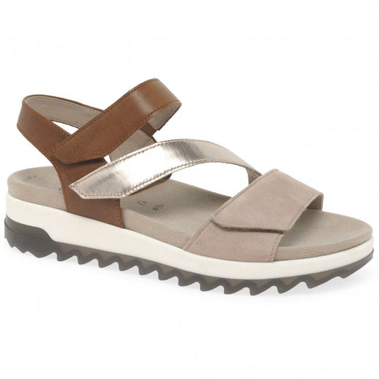 Gabor Ladies Verity Beige/Brown Sandals With Metallic Gold Strap 66.742.54