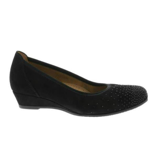 Gabor Ladies Arya Black Suede Low Wedge Pump 72.694.47