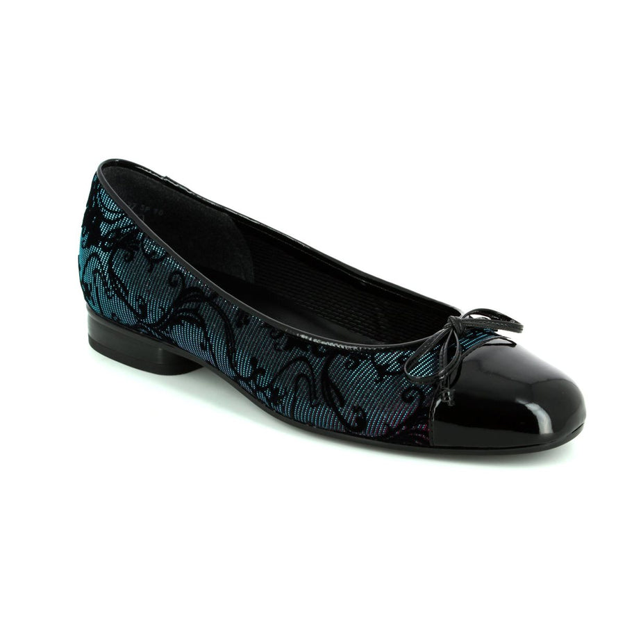 Gabor Ladies Brach Black Patent/Multi Ballerina Pumps 75.112.87 Blk/Petrol