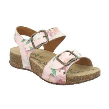 Josef Seibel Ladies Tonga 62 Pink Floral Leather Sandals 78562-244-40