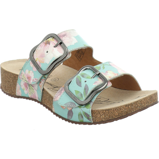 Josef Seibel Ladies Tonga 64 Mint Floral Leather Sandals 78564-244-610