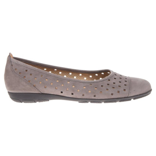 Gabor Ladies Ruffle Taupe Leather Ballerina Pumps 84.169.13