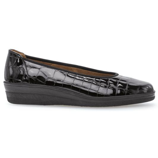 Gabor Ladies Piquet Alligator Black Ballerina Shoes  96.400.97