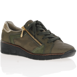 Rieker Ladies Khaki Green Lace Up Low Wedge Trainers 53703-54