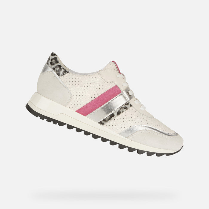 Geox Ladies J16AQA Tabelya Off White/Fushia Trainer