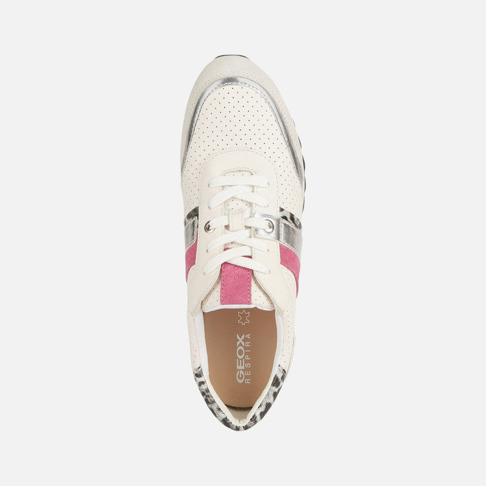 Geox Ladies J16AQA Tabelya Off White/Fushia Trainer