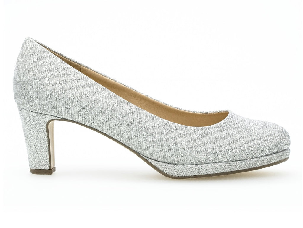 Gabor 01-260-60 Ladies Silver Sparkle Court Shoe