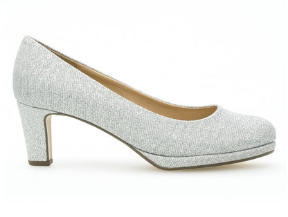 Gabor 01-260-60 Ladies Silver Sparkle Court Shoe