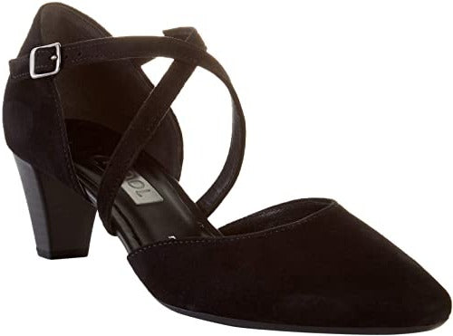 Gabor 01.363.17 Ladies Black Callow Womens Modern Cross Strap Court Shoes