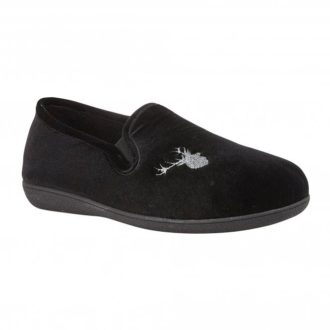 Lotus UMH024 Mens Black Velour Slipper