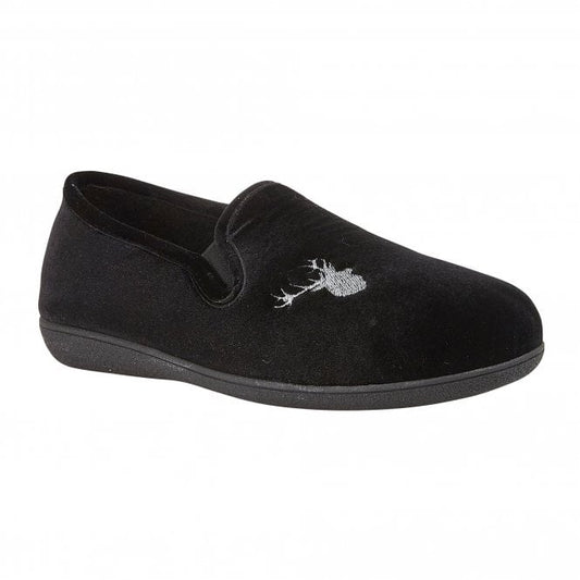 Lotus UMH024 Mens Black Velour Slipper