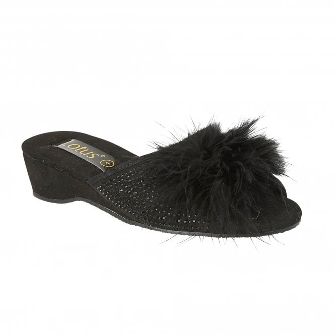 Lotus UHL033 Ladies Black Diamonte Slipper