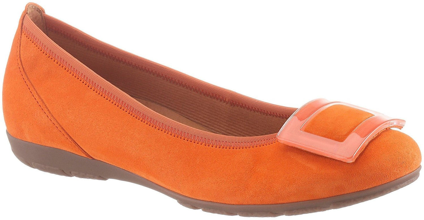 Gabor Ladies Riband Orange Suede  Ballerina Pumps 44.164.23