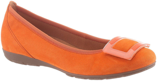 Gabor Ladies Riband Orange Suede  Ballerina Pumps 44.164.23