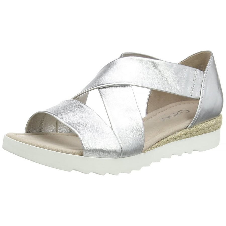 Gabor Ladies Promise Silver Leather Wedge Sandal 62.711.10