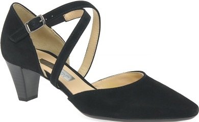 Gabor 21.363.16 Ladies Black Suede Callow Cross Strap Court Shoes