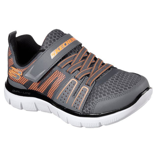 Skechers Kids Flex Advantage 2.0 High Torque Grey/Orange Trainers 97456L