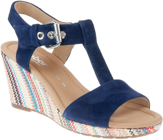 Gabor Ladies Karen Blue Multi Wedge Sandals 42.824.36