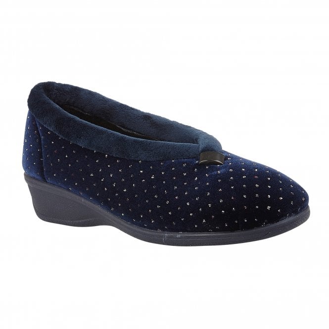 Lotus UHL048 Ladies Navy Velour Slipper