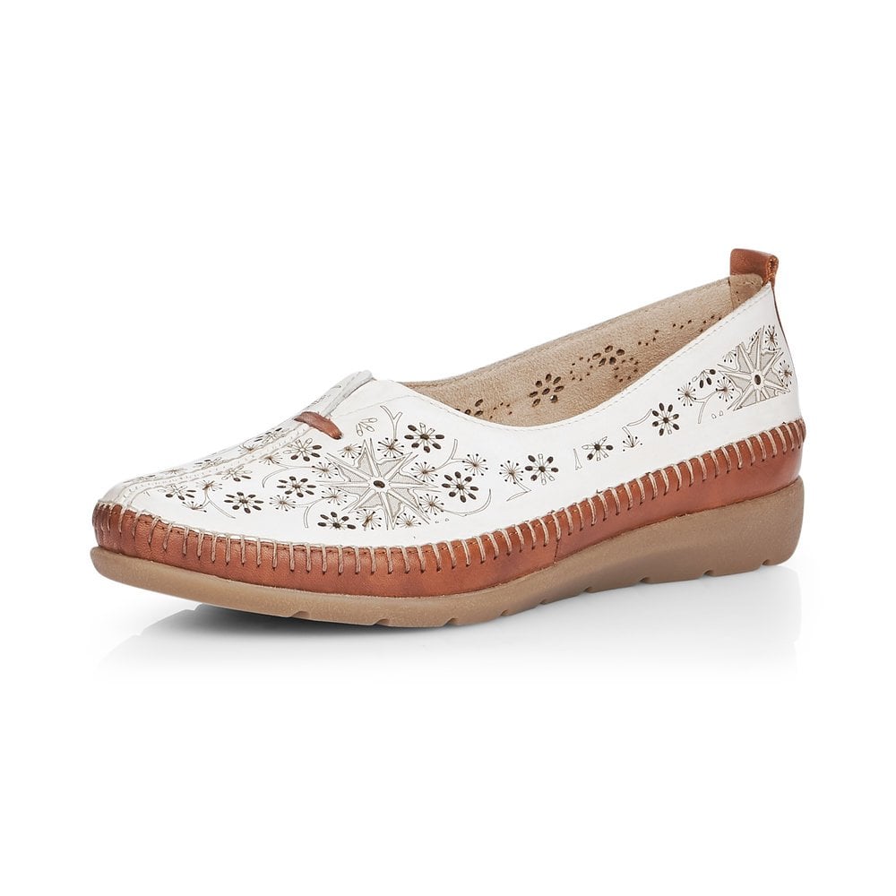 Remonte Ladies White Combination Slip On Shoes D1931-80