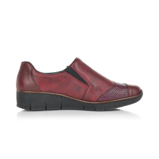 Rieker Ladies Burgundy Casual Low Wedge Shoes 53761-35