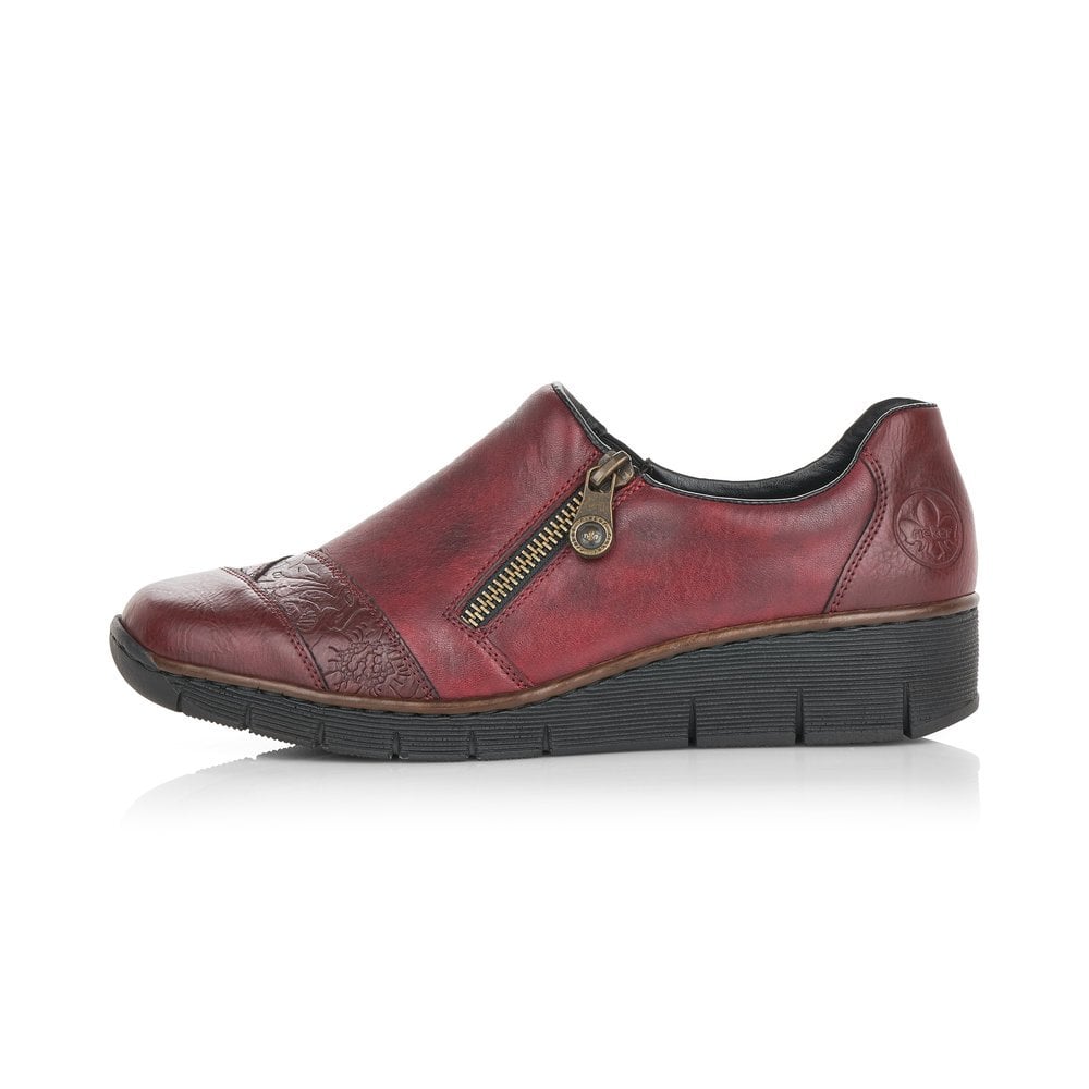 Rieker Ladies Burgundy Casual Low Wedge Shoes 53761-35