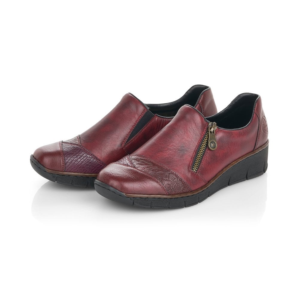 Rieker Ladies Burgundy Casual Low Wedge Shoes 53761-35