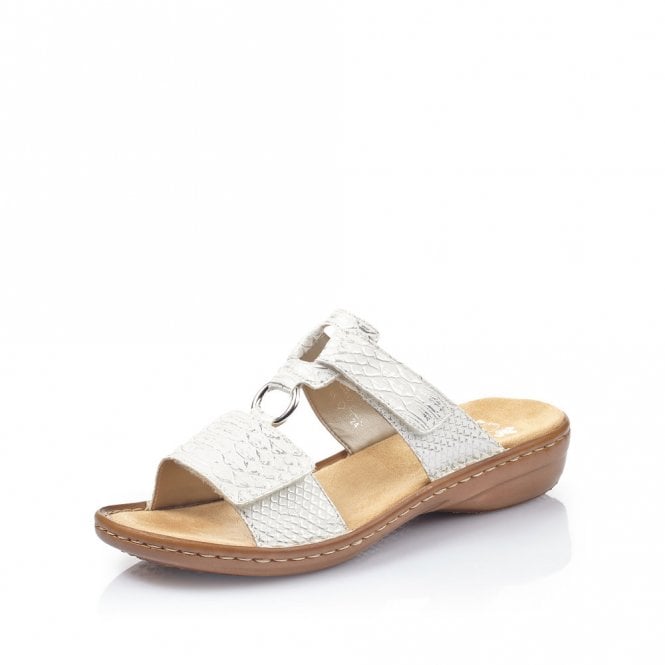 Rieker Ladies White/Silver Slip-On Sandals 608P9-80