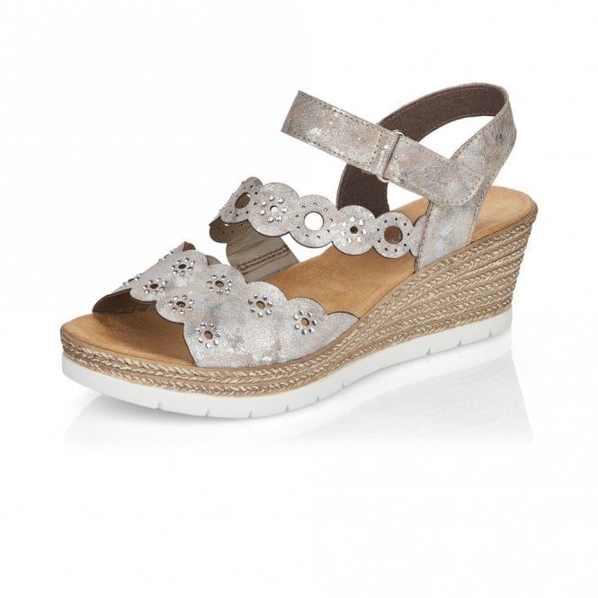 Rieker Ladies Silver Wedge Sandal Heels 619C5-90