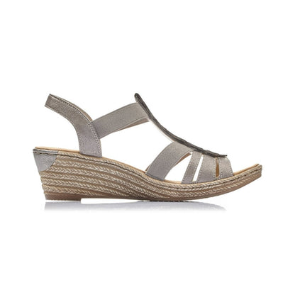 Rieker Ladies Grey Heeled Wedge Sandals 62436-40