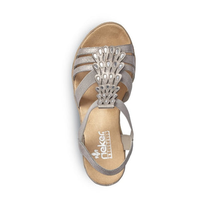 Rieker Ladies Grey Heeled Wedge Sandals 62436-40