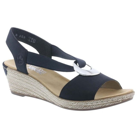 Rieker 624H6-14 Ladies Navy Wedge Sandal