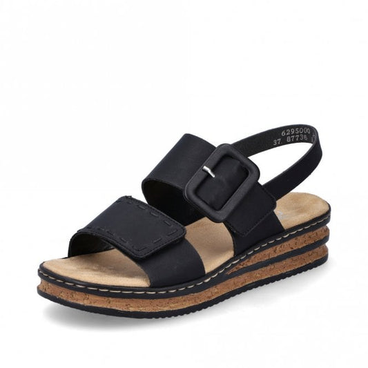 Rieker  62950-00 Black Wedge  Ladies Sandal