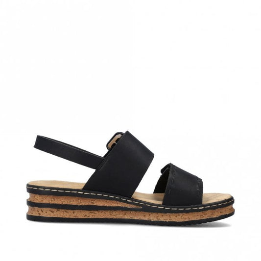 Rieker  62950-00 Black Wedge  Ladies Sandal