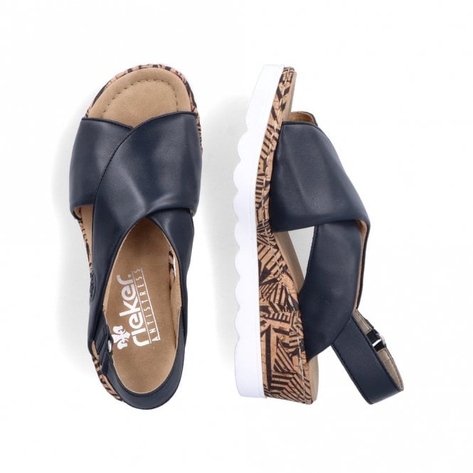Rieker 67189-14 Ladies Navy Wedge Sandal