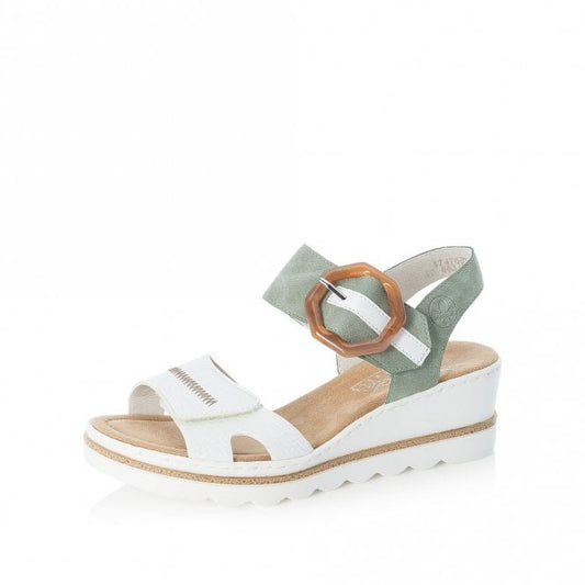 Rieker Ladies Blue & Brown Combi Sandal Wedge Heels 67476-81