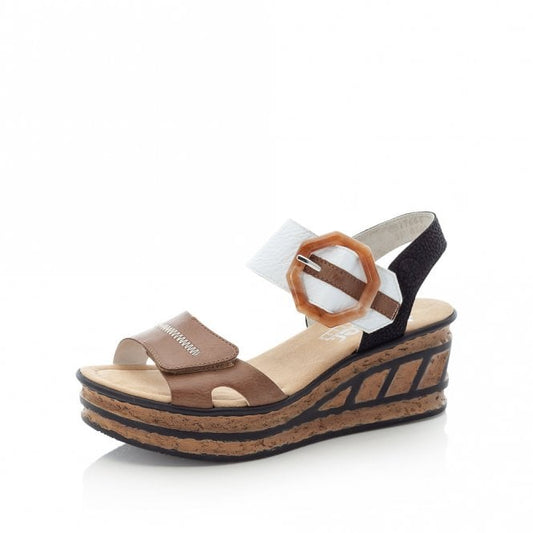 Rieker Ladies Beige Combination Slip-On Wedge Heels 68176-64