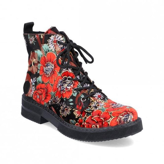 Rieker 72010-90 Ladies Black & Floral Combination Boots