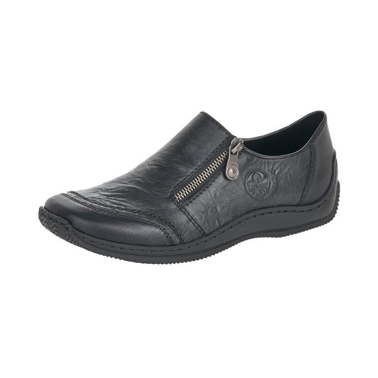 Rieker Ladies Slip On Black Leather Shoes L1771-00