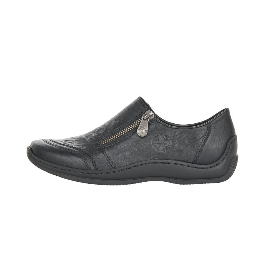 Rieker Ladies Slip On Black Leather Shoes L1771-00
