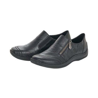 Rieker Ladies Slip On Black Leather Shoes L1771-00