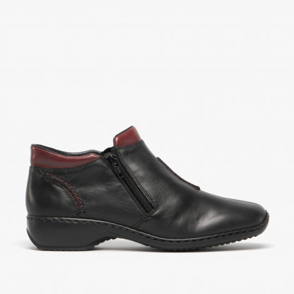 Rieker L3882-00 Ladies Zip Ankle Boot Black/Burg