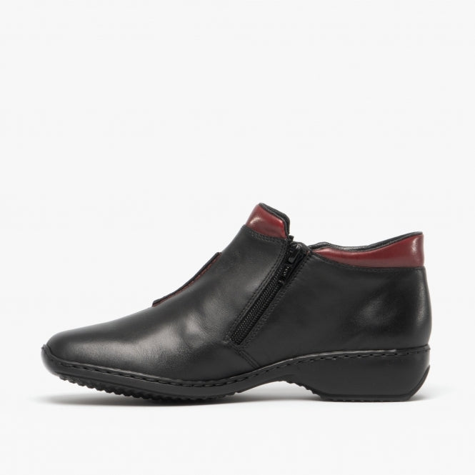 Rieker L3882-00 Ladies Zip Ankle Boot Black/Burg
