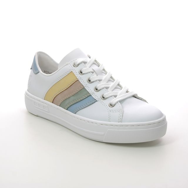 Rieker L8802-80 White Combi  Ladies Trainers