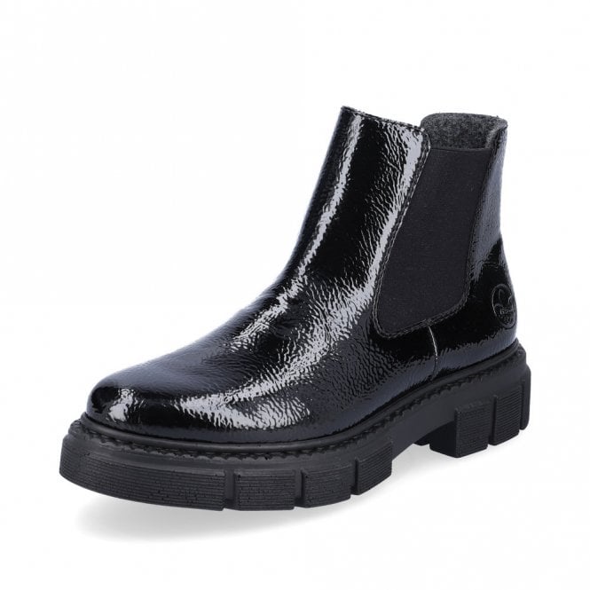 Rieker M3854-02 Ladies Black Patent Chelsea Boot