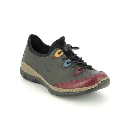 Rieker N3271-54 Ladies Casual Shoe Green/Wine