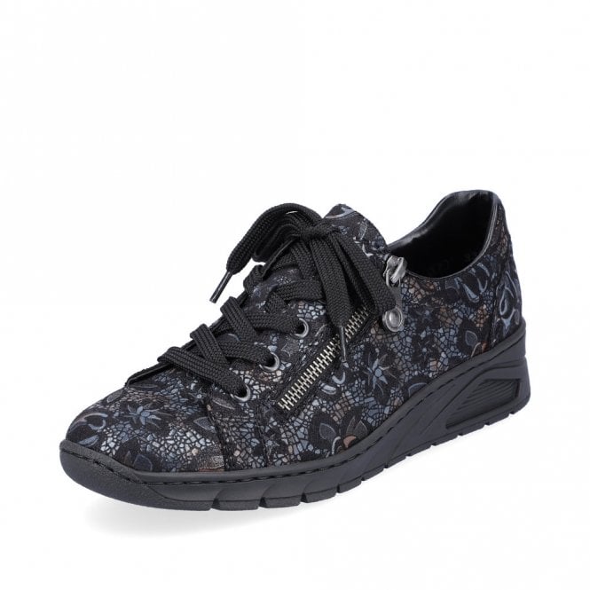 Rieker N3302-90 Ladies Wedge Lace up and Side Zip Metallic